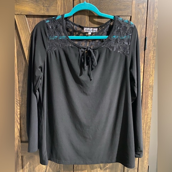 Carol Rose Tops - Carol Rose Black Blouse With Lace Size L Long Sleeve Pullover Formal T-shirt